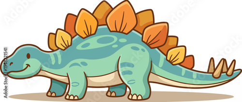 A charming cartoon illustration of a Stegosaurus dinosaur, showcasing its distinctive features and friendly expression, making it perfect for children's themes or educational materials.