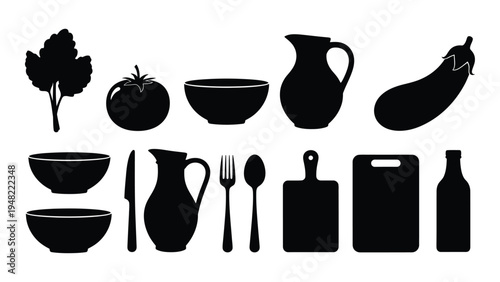 A comprehensive collection of kitchen utensils and ingredients for cooking and dining experiences
