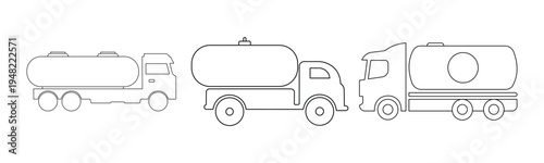 Tanker Truck Icon Set – Fuel Tanker, Liquid Transport Vehicle Silhouette Vector
