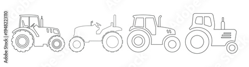 Tractor Icon Set – Farm Agriculture Tractor, Farming Machinery Silhouette Vector