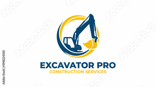 This logo design features an excavator silhouette with a construction backdrop, embodying the essence of quality construction services and projects to attract clients.