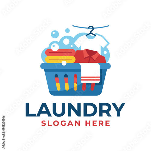 This playful logo features a laundry basket filled with colorful clothes, showcasing a clean and cheerful vibe suitable for any laundry service business.