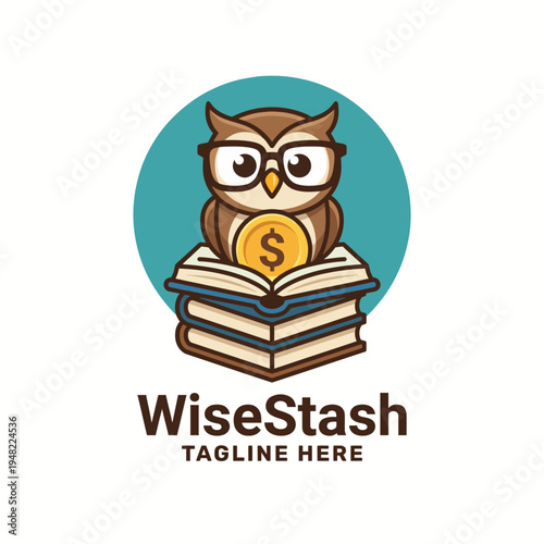 This delightful logo portrays an owl with glasses perched atop a stack of books, representing wisdom, learning, and financial literacy in a fun and approachable manner.