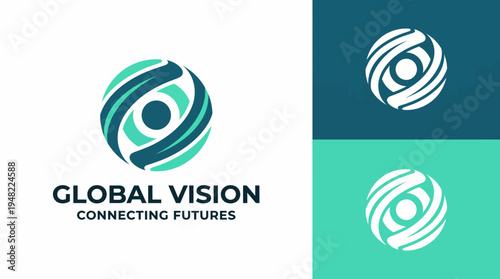 An innovative logo design symbolizing a global network and connecting futures, reflecting collaboration, diversity, and technology in a sleek, modern aesthetic.