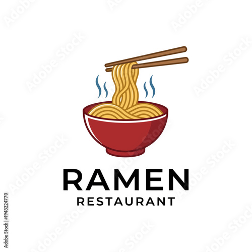 This delicious ramen bowl logo showcases a steaming dish of noodles, perfect for a restaurant aiming to attract food enthusiasts and convey a delightful culinary experience.