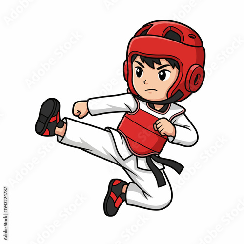 This energetic illustration of a karate kid in action showcases movement and determination, making it perfect for promoting martial arts classes or events for children.