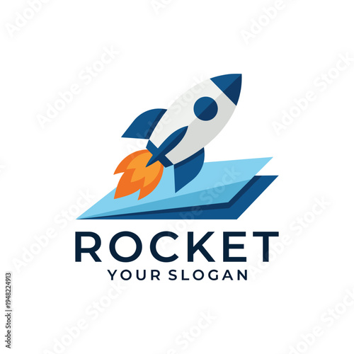 A playful logo design of a rocket taking off, symbolizing growth and creativity, ideal for marketing agencies looking to elevate their brand's visibility.