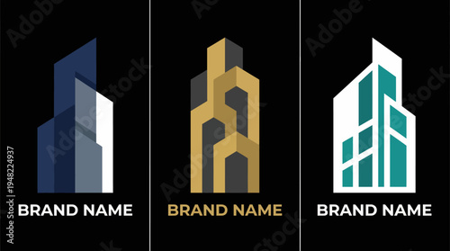 A sleek and contemporary logo featuring abstract building shapes that represent strength and innovation, suitable for architectural firms or real estate companies.