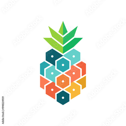 A vibrant, geometric logo of a pineapple, symbolizing freshness and creativity, ideal for tropical-themed brands or businesses in the food and beverage industry.