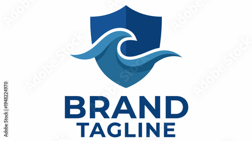 A sophisticated brand logo featuring a dynamic wave design and shield, reflecting strength and fluidity, ideal for businesses associated with the oceanic or coastal themes.