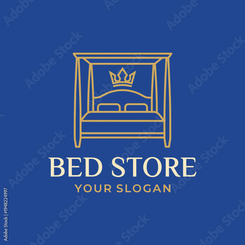 This stylish bed store logo features a sophisticated canopy bed illustration evoking luxury and comfort, perfect for a mattress or home decor brand to enhance customer appeal.