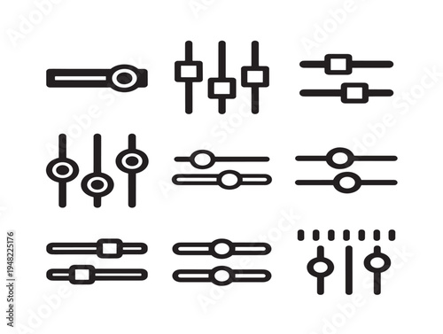 Smooth slider control icons with elegant adjustable and interactive silhouette designs