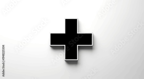 Black Plus Sign With Shadow on White Background
