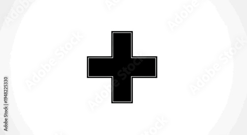 Black plus symbol on white background, simple design, graphic element