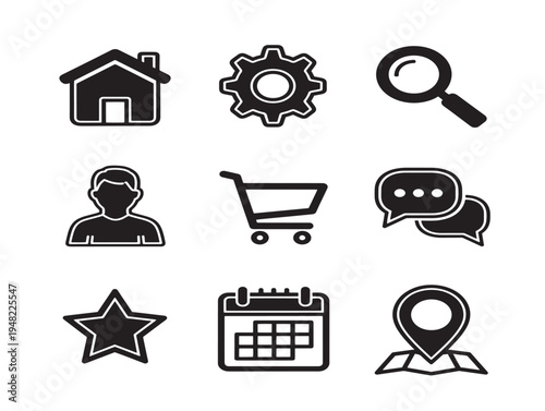 Sleek tab navigation icons with organized content switching silhouette designs