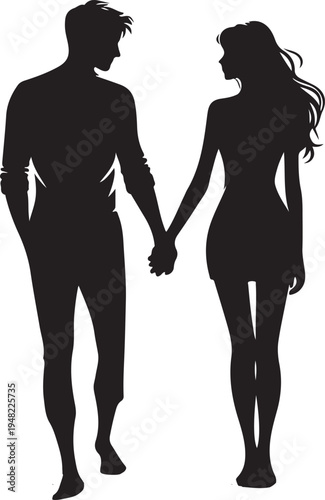 Couple holding hands in a silhouette style illustration Vector, illustration