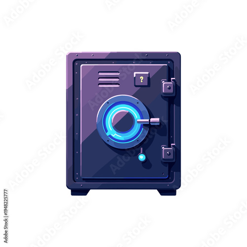 Secure data safe box, 3d isometric neon style icon, purple and blue gradient tech concept isolated on white