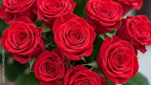 A beautiful bouquet of red roses in full bloom on display