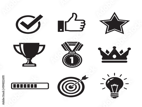 Elegant success status icons with positive confirmation silhouette designs