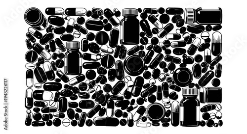 Pills and Capsules Assortment: Health and Medicine Flat Lay