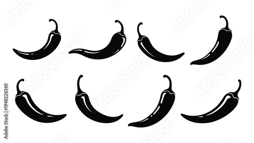 A detailed analysis of the provided image featuring multiple black silhouettes of chilies on a white background