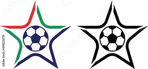 Soccer tournament star emblem with ball for world championship competition branding