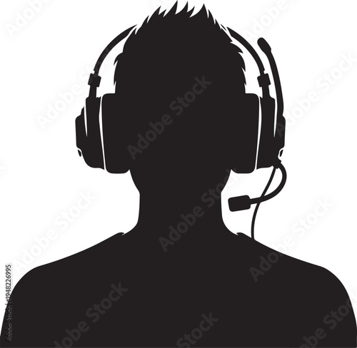 Professional individual using over-ear headset with attached microphone for communication Vector, illustration