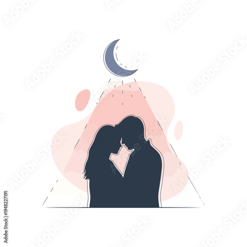 Wedding couple shares romantic moment under moonlight at night