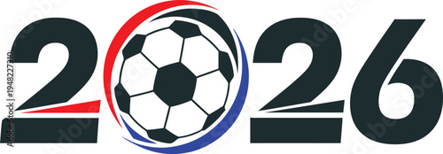 Soccer ball 2026 emblem with red and blue swoosh elements for international matches