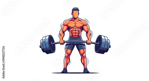A muscular man lifting heavy dumbbells in a dynamic fitness illustration with bold lines and vibrant colors