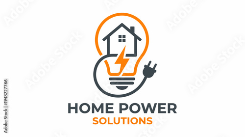 An innovative logo showcasing a light bulb intertwined with a house and electrical plug, representing efficient home power solutions and a commitment to energy sustainability and design.