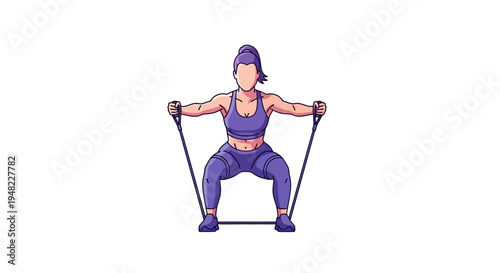 Illustration of a woman in purple workout gear doing strength training with resistance bands in a fitness routine