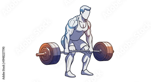 Illustration of a muscular man lifting a heavy barbell with large weights in a dynamic fitness pose