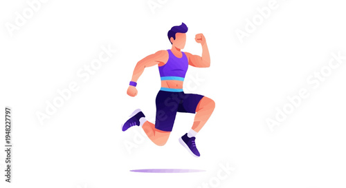 Man in purple outfit running with dumbbells in a fitness training setting for healthy living and physical strength