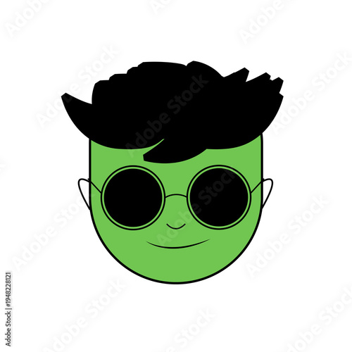 Cool Green Cartoon Face With Sunglasses - Trendy Character Illustration