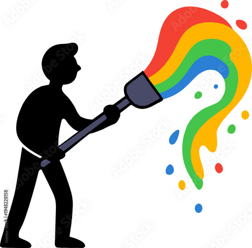 Creative Painting Concept - Artist Painting Rainbow With Brush