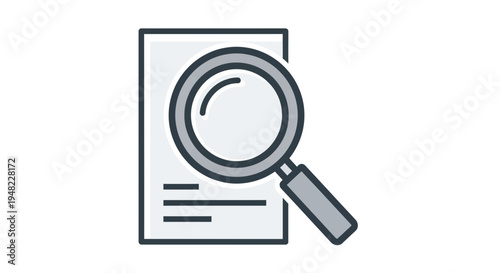 Magnifying glass over document, symbol for research, analysis, and investigation