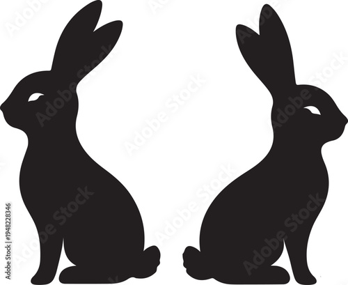 Two silhouetted rabbits sitting side by side in a minimalist style Vector, illustration