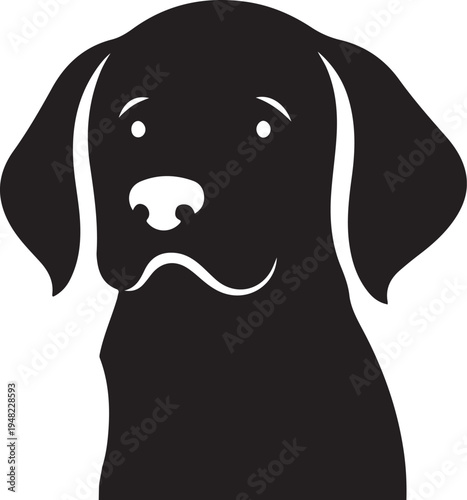 A cute black puppy with a droopy expression and floppy ears looking sad Vector, illustration