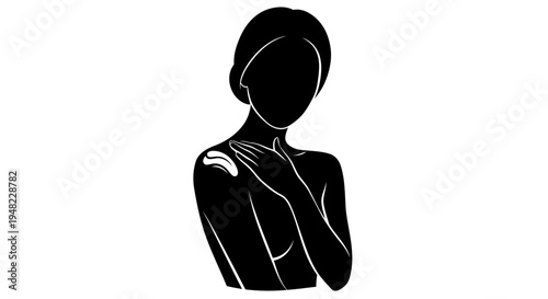 Woman applying cream to shoulder and neck