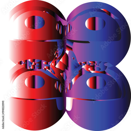 Abstract representation of the number 8 with red and blue hues