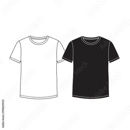 Two contrasting short-sleeve t-shirts in white and black with trim details.