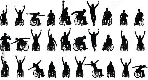 Inspirational silhouettes of people with disabilities in sports and fitness