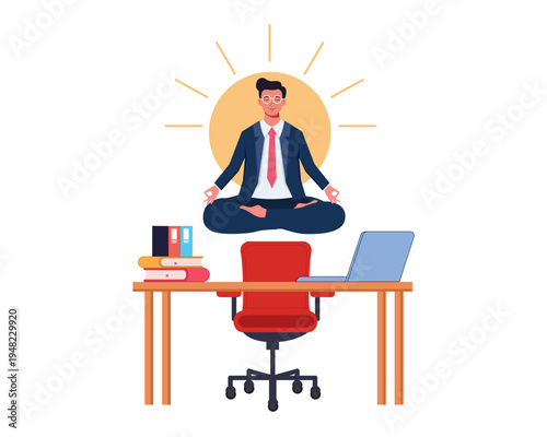 businessman meditation on lotus position and search for ideas business success and solving problems