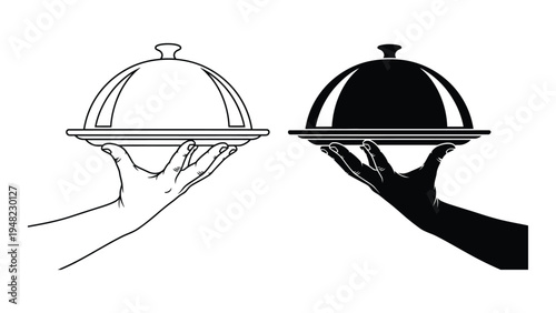 A comparative analysis of two distinct serving styles: a visual representation of cloaked food presentation in black and white