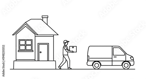Delivery service illustration - Courier bringing package to house.