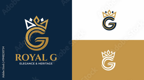 This logo design features a regal 'G' encompassed by a crown, signifying elegance, heritage, and prestige, ideal for upscale brands in fashion or luxury goods.
