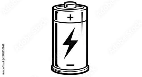 Illustration of a Battery with Positive and Negative Symbols.