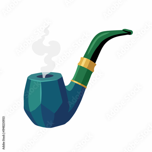 An artistic smoking pipe releasing smoke, depicted in an abstract style, symbolizes relaxation, philosophy, and creativity, inviting interpretation through its modern visual elements.