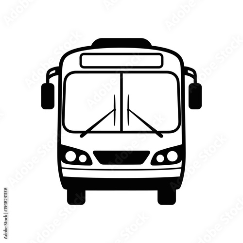 A sleek black and white illustration of a city bus viewed from the front